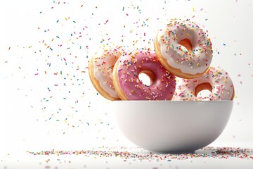 Wall Mural - Donuts in White Bowl with Colorful Sprinkles