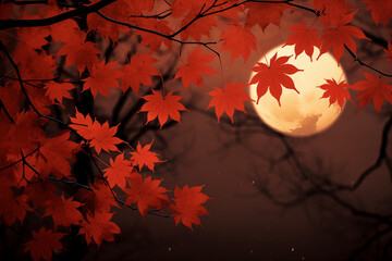 Wall Mural - a full moon on maple leaves autumn background