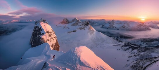 Wall Mural - A picturesque snowy mountain range set against a beautiful sunset