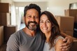 © CojanAI - Portrait of a smiling middle aged Hispanic couple in new home