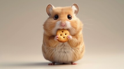 Wall Mural - Cute hamster eating a cookie. 3D vector illustration.