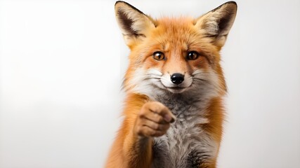 Wall Mural - red fox portrait, A fox giving a thumbs up isolated on white background
