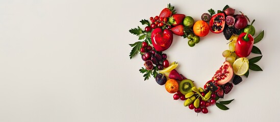 heart shape by various vegetables and fruits. with copy space image. Place for adding text or design