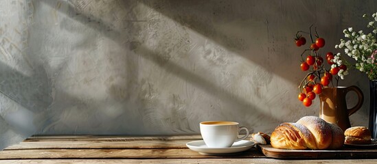 Aufkleber - Early morning french home breakfast with coffee. with copy space image. Place for adding text or design