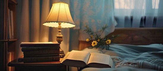 Leinwandbilder - A beautiful bedside reading lamp. . with copy space image. Place for adding text or design
