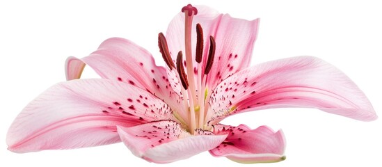 Fototapete - Close up photo of a beautiful pink lily. Isolated on white background. with copy space image. Place for adding text or design