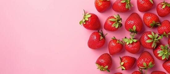 Fototapete - strawberries pastel background  Food  Summer  Isolated. with copy space image. Place for adding text or design