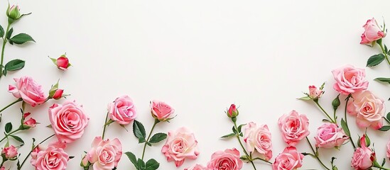 Wall Mural - pink roses on white background. with copy space image. Place for adding text or design