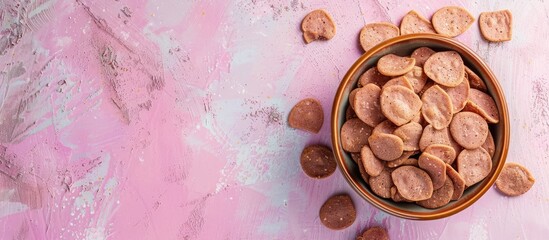 Aufkleber - Ragi Chips or Nachni or finger millet wafers, Indian healthy snack pastel background. with copy space image. Place for adding text or design