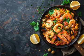 Wall Mural - Seafood Paella with Shrimp and Mussels
