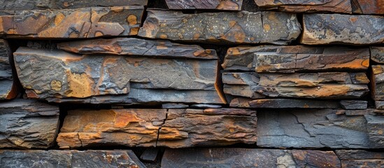 Fototapete - A closeup shot of a brick and rock wall. with copy space image. Place for adding text or design