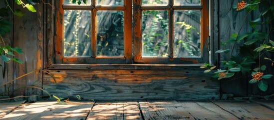 Fototapete - Window made from wood. with copy space image. Place for adding text or design
