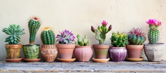 Fototapete - Small cactus in beautiful pots. with copy space image. Place for adding text or design