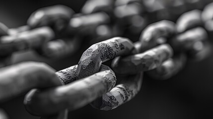 Diagonal chain, a blockchain concept, gray closeup