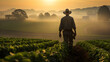 © New Robot - Serene Sunset over Fertile Agricultural Fields with Rustic Barn