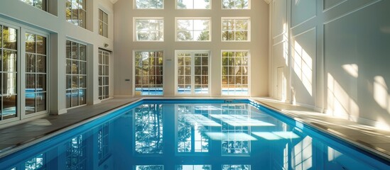 Leinwandbilder - Luxury swimming pool and spa area with lot of windows. with copy space image. Place for adding text or design