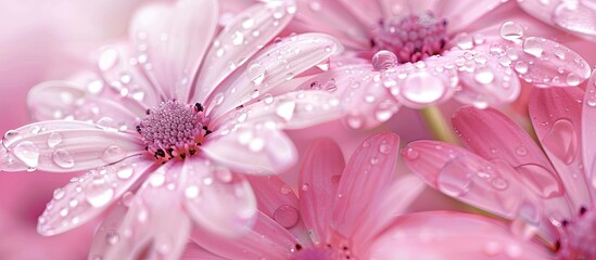 Fototapete - pink flowers with drops. with copy space image. Place for adding text or design
