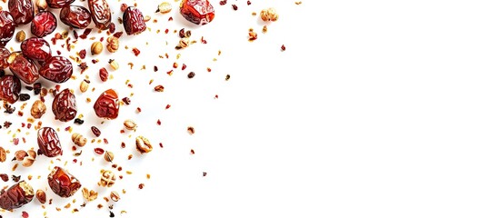 Leinwandbilder - Dried dates fruits isolated on white background. Clipping path. Copy space image. Place for adding text or design