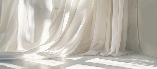 Canvas Print - Closeup bottom of white fabric curtain, the glass door is behind, with the shadow and the sunlight coming through to the room . with copy space image. Place for adding text or design