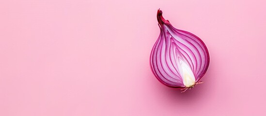 Fototapete - Red sliced onion Isolated on pastel background. Food. with copy space image. Place for adding text or design