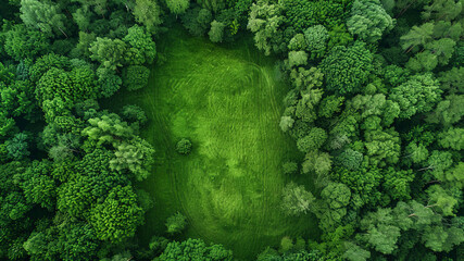 Wall Mural - panoramic view of a green landscape, aaerial view of a green landscape, green ecology landscape with trees