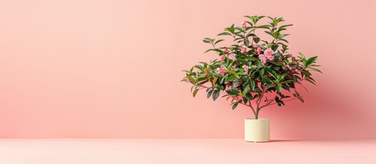Fototapete - Pedilanthus tithymaloides plant , An erect shrub, Isolated on pastel background, with clipping path. with copy space image. Place for adding text or design