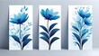 © QasimAli - Set of three vertical posters with abstract blue flowers