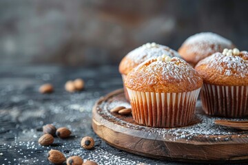 Canvas Print - Delicious Homemade Muffins with Powdered Sugar