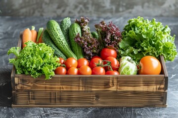 Wall Mural - Fresh Organic Vegetables in Wooden Crate