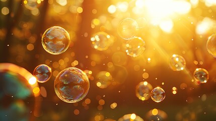 Sticker - Soap Bubbles Floating in Sunset Light: Soap bubbles drifting through the air during sunset, capturing the warm hues