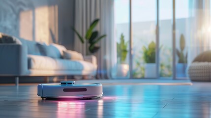 vacuum cleaning machine in living room , smart home