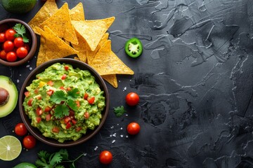 Guacamole with Nachos and Fresh Ingredients