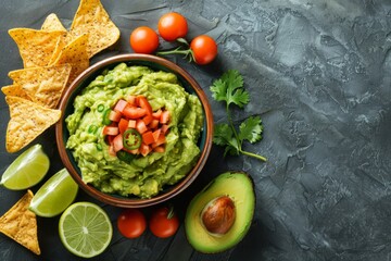 Canvas Print - Guacamole with tortilla chips and fresh ingredients