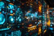© Pikul - Futuristic digital interface in a high-tech environment, featuring various data visualizations, glowing lights, and modern technological elements.