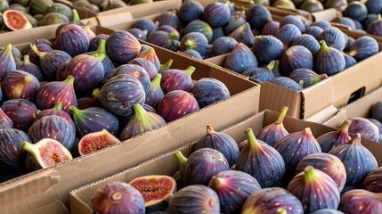 Wall Mural - Figs Packed in Cardboard Boxes: Fresh figs with their unique textures and colors