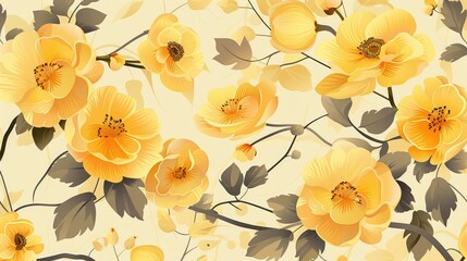 Wall Mural - Background with yellow flowers in a floral pattern
