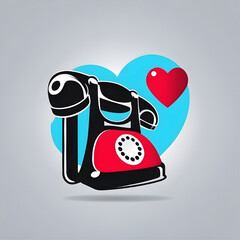 Poster - icon of heart with telephone, love from call, valentine icon, isolated on white background, vector ready for design 