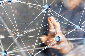 Wall Mural - Business intelligence analyst dashboard on virtual - neural network exposure digital