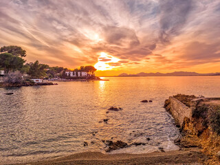 Poster - Landscape in the Cap d'Antibes during a sunset, South of France