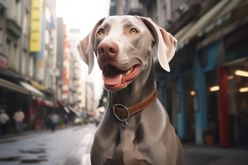 Wall Mural - Portrait of a happy weimaraner dog isolated on bustling city street background