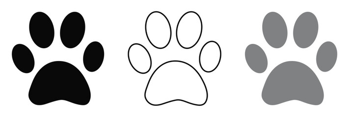 Dog paw print set. Paw icon collection on white background . Vector illustration.