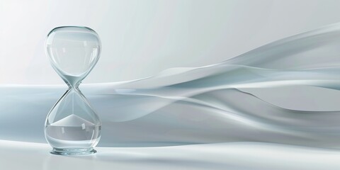 Wall Mural - Glass hourglass with abstract wavy background and ample copy space, background concept