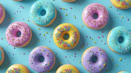 Poster - Donuts, pastel blue background. Generative AI