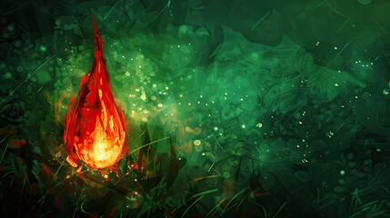 Poster - Fiery Crimson Green Sea. Generative AI