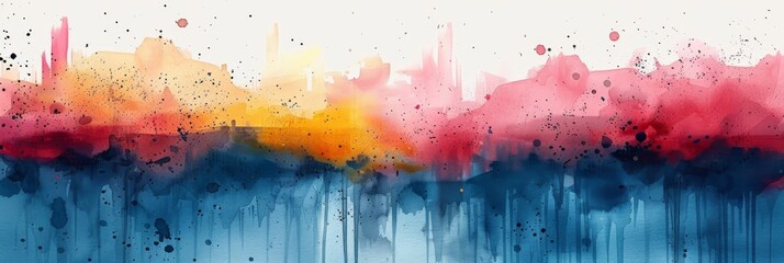 Wall Mural - Abstract rainbow watercolor background with splashes, illustration