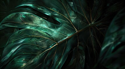 Green leaf dark tone. Generative AI