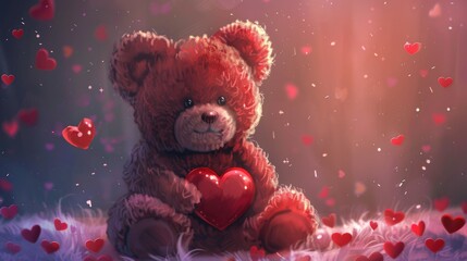 Wall Mural - cartoon rendering of a teddy bear infused with a Valentine s Day theme