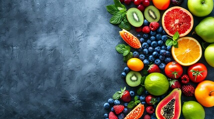 Wall Mural - Fruit mix on a colorful background. A delicious and nutritious food choice.