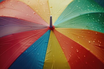 Wall Mural - A colorful umbrella with water droplets glistening on its surface, perfect for a rainy day or a whimsical scene