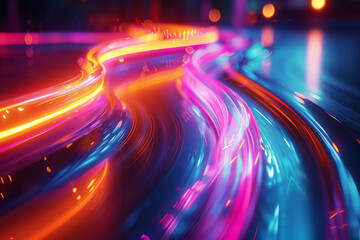 Wall Mural - Neon lines and swirling glowing effects in a vibrant composition,